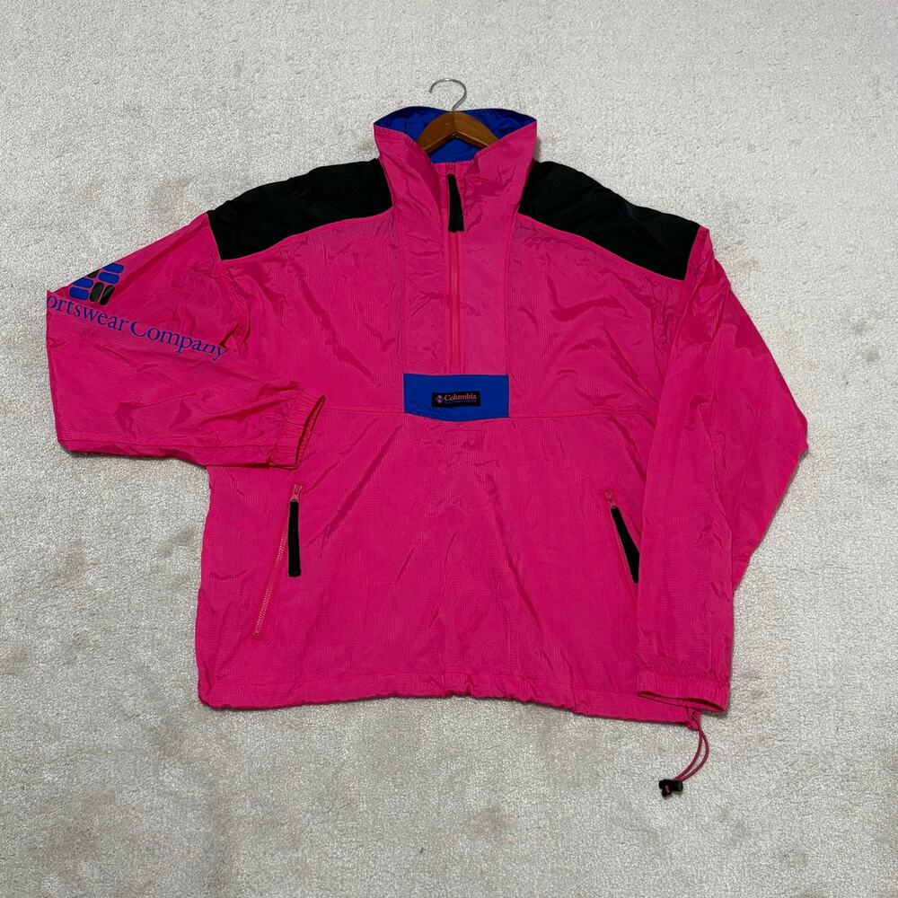 90s Columbia Womens Windbreaker Jacket Medium Pink Pullover Color block Gorpcore